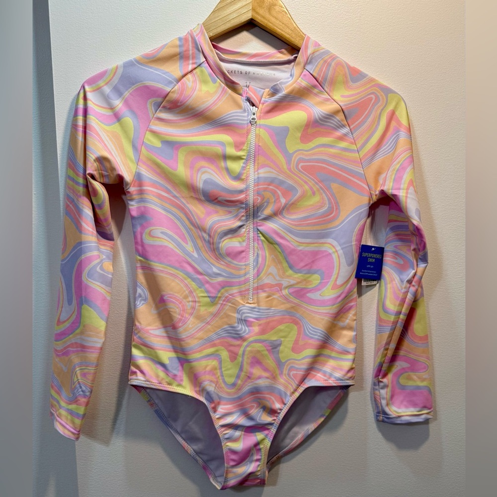 NWT Rockets of Awesome Girls Lava Lamp Rashguard Swimsuit Sz 14